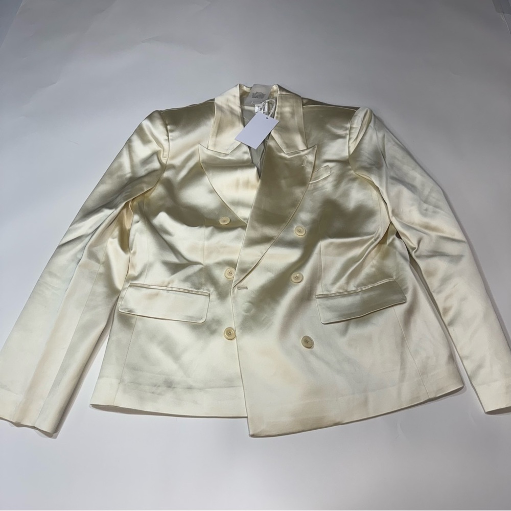 Helsa heavy satin Cream Double-Breasted Blazer - Picture 2 of 5